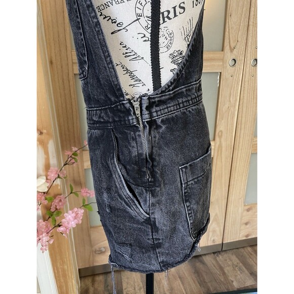 Denim Co Shortalls Short Overalls Size 6 Distressed Black Jean Raw Edge Cutoffs - Picture 6 of 11